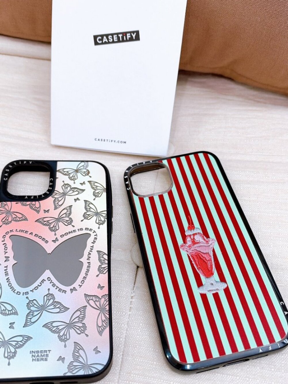 CASETiFY iPhone 15 Plus Cases x2 (MagSafe) — Butterfly Mirror + Sundae Stripes
